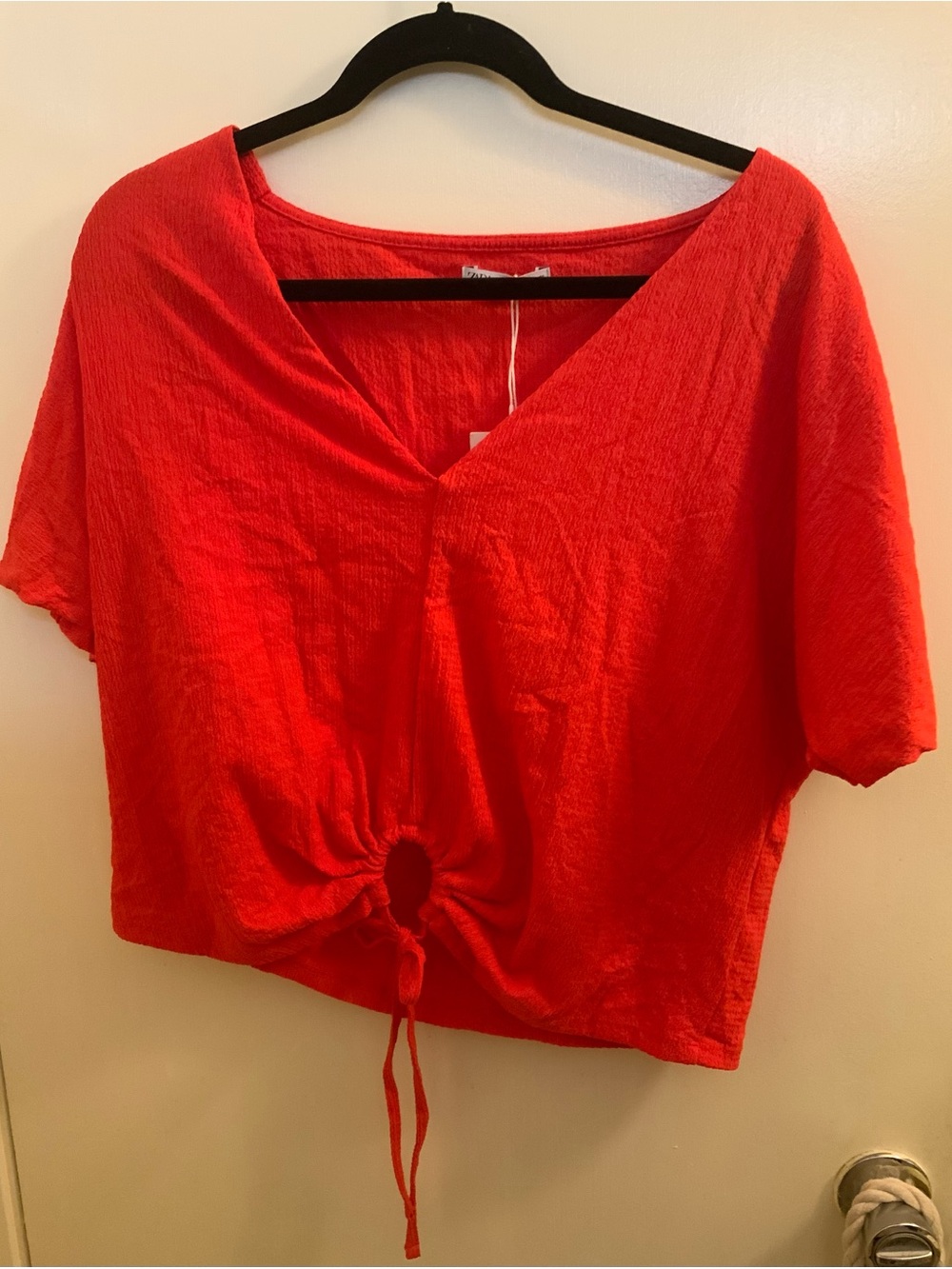 Zara Red Tie-Front V-Neck Blouse